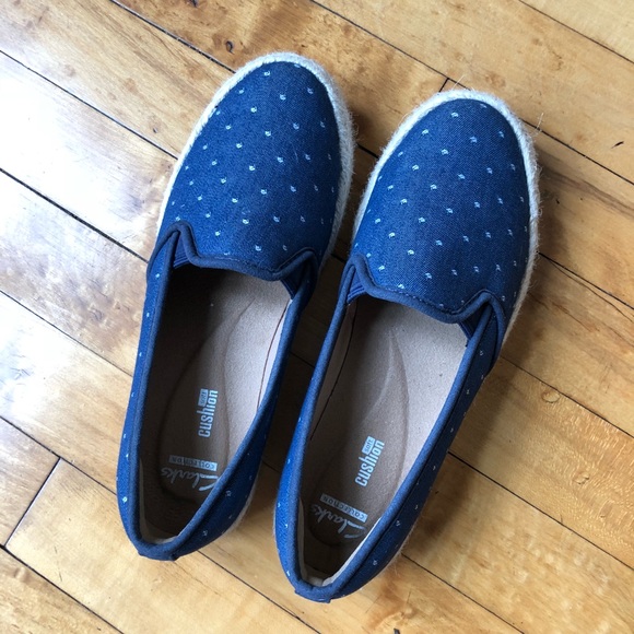 Clarks Shoes - Clark’s Navy Blue Polka Dot Espadrilles